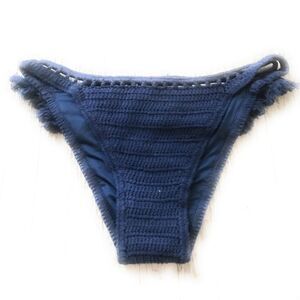 Suboo Crochet Bikini Bottom With Fringe‎ Navy NWOT